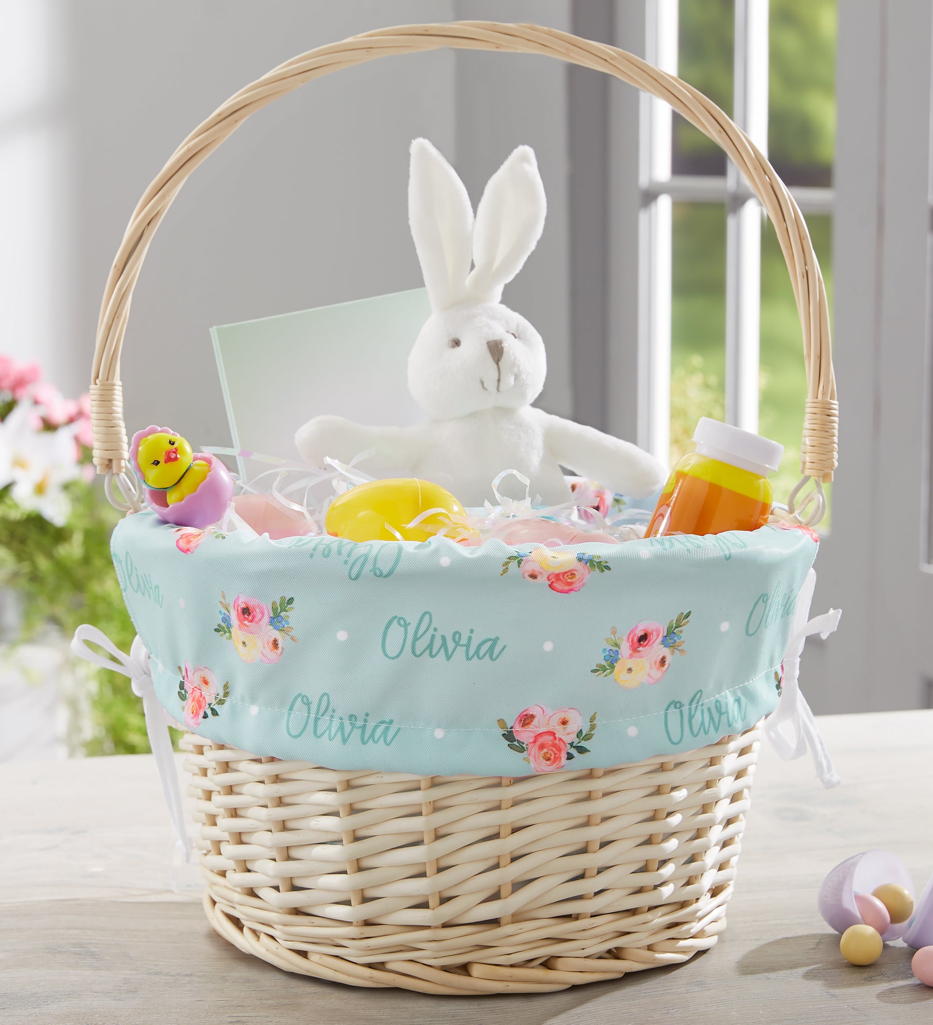Floral Print Personalized Easter Basket with Folding Handle